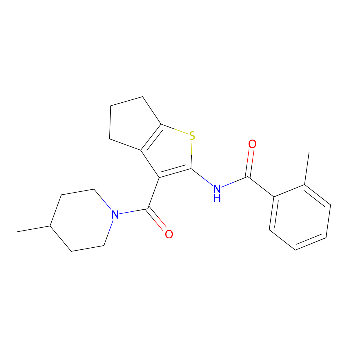 2-methyl-N-[3-(4-methylpiperidine-1-carbonyl)-5,6-dihydro-4H-cyclopenta[b]thiophen-2-yl]benzamide molecular structure, CAS 352226-54-1