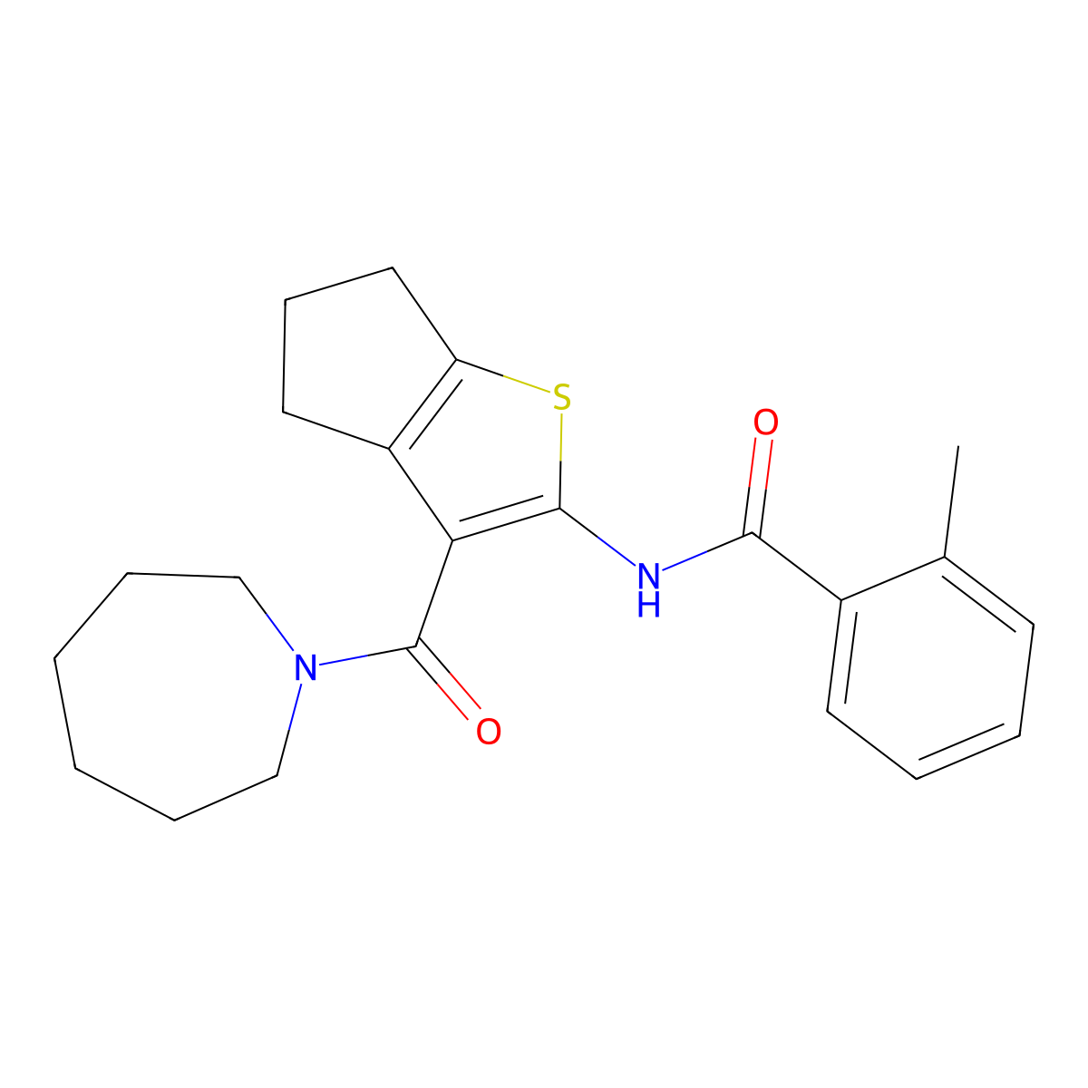 N-[3-(azepane-1-carbonyl)-5,6-dihydro-4H-cyclopenta[b]thiophen-2-yl]-2-methylbenzamide molecular structure, CAS 352226-56-3