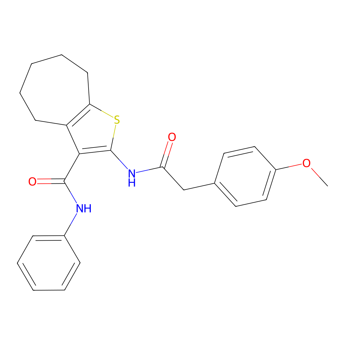 2-{[(4-methoxyphenyl)acetyl]amino}-N-phenyl-5,6,7,8-tetrahydro-4H-cyclohepta[b]thiophene-3-carboxamide molecular structure, CAS 352226-66-5