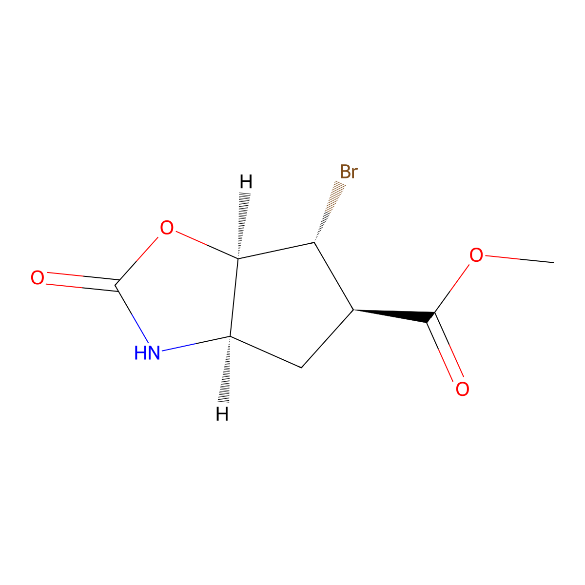 methyl (3aR,5R,6R,6aR)-6-bromo-2-oxo-3,3a,4,5,6,6a-hexahydrocyclopenta[d]oxazole-5-carboxylate molecular structure, CAS 352226-71-2