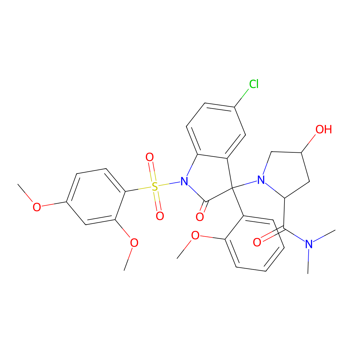 (-)-1-[5-Chloro-1-(2,4-dimethoxyphenylsulfonyl)-3-(2-methoxyphenyl)-2-oxo-2,3-dihydro-1H-indol-3-yl]-4(R)-hydroxy-L-proline N,N-dimethylamide molecular structure, CAS 352277-03-3