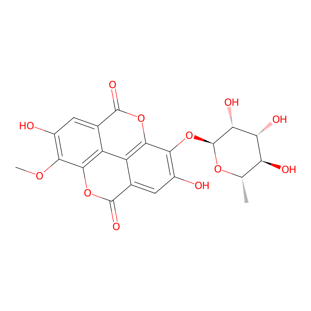 3-O-methylellagic acid 3'-O-alpha-rhamnopyranoside molecular structure, CAS 352280-34-3