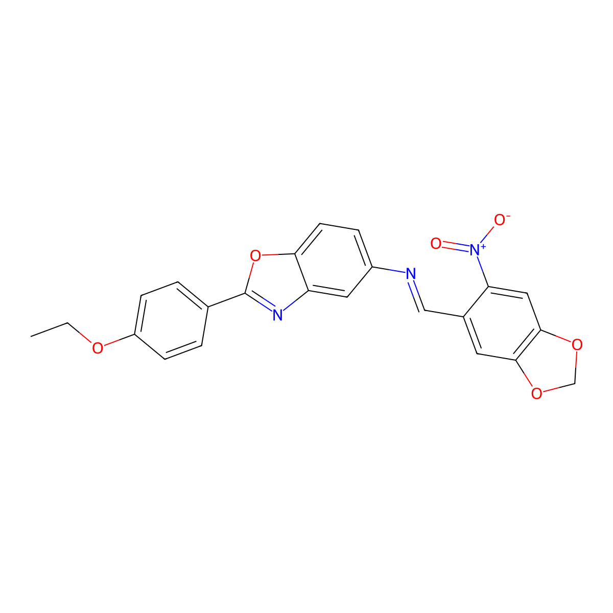 2-(4-Ethoxyphenyl)-5-[({6-nitro-1,3-benzodioxol-5-yl}methylene)amino]-1,3-benzoxazole molecular structure, CAS 352285-77-9
