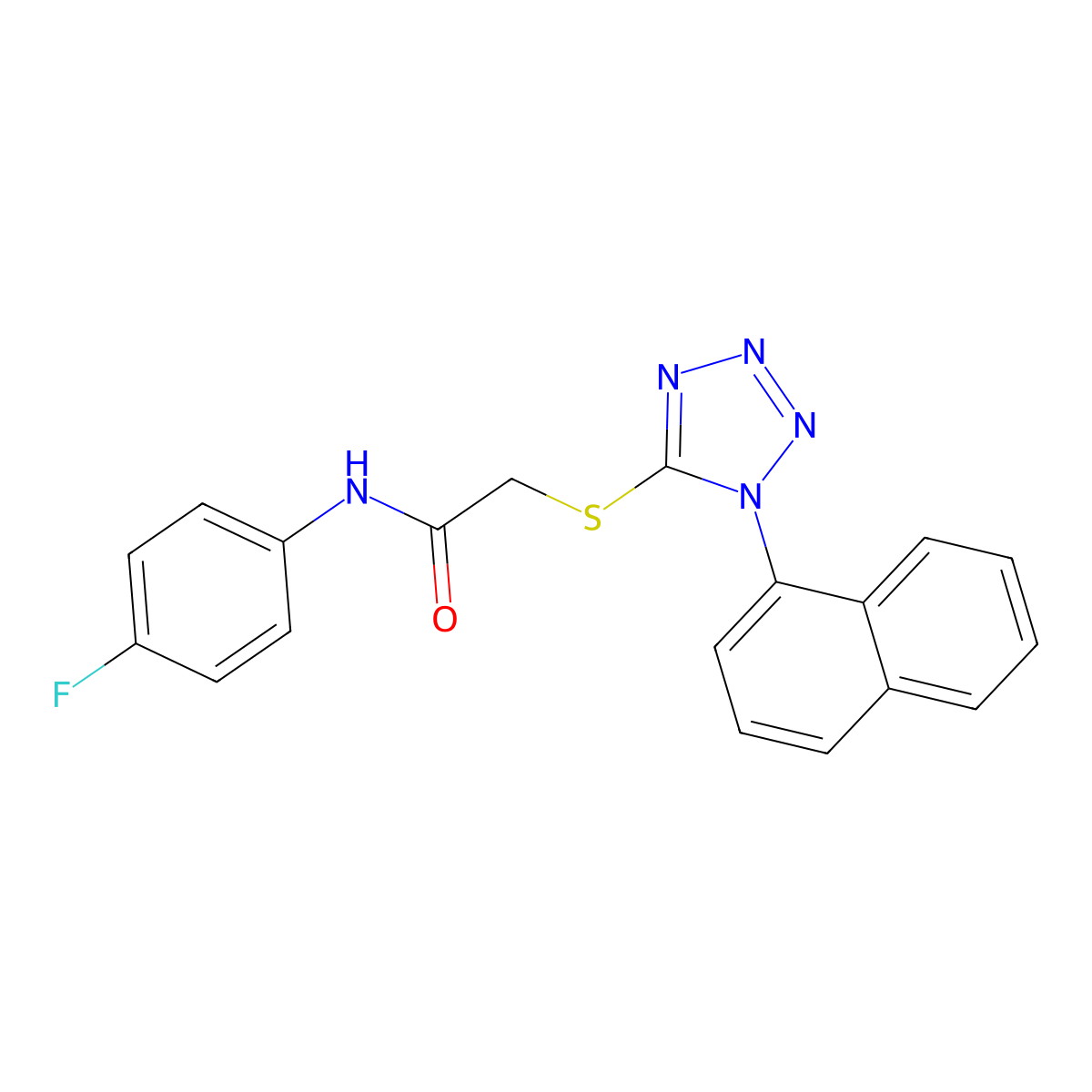 N-(4-fluorophenyl)-2-(1-naphthalen-1-yltetrazol-5-yl)sulfanylacetamide molecular structure, CAS 352286-98-7