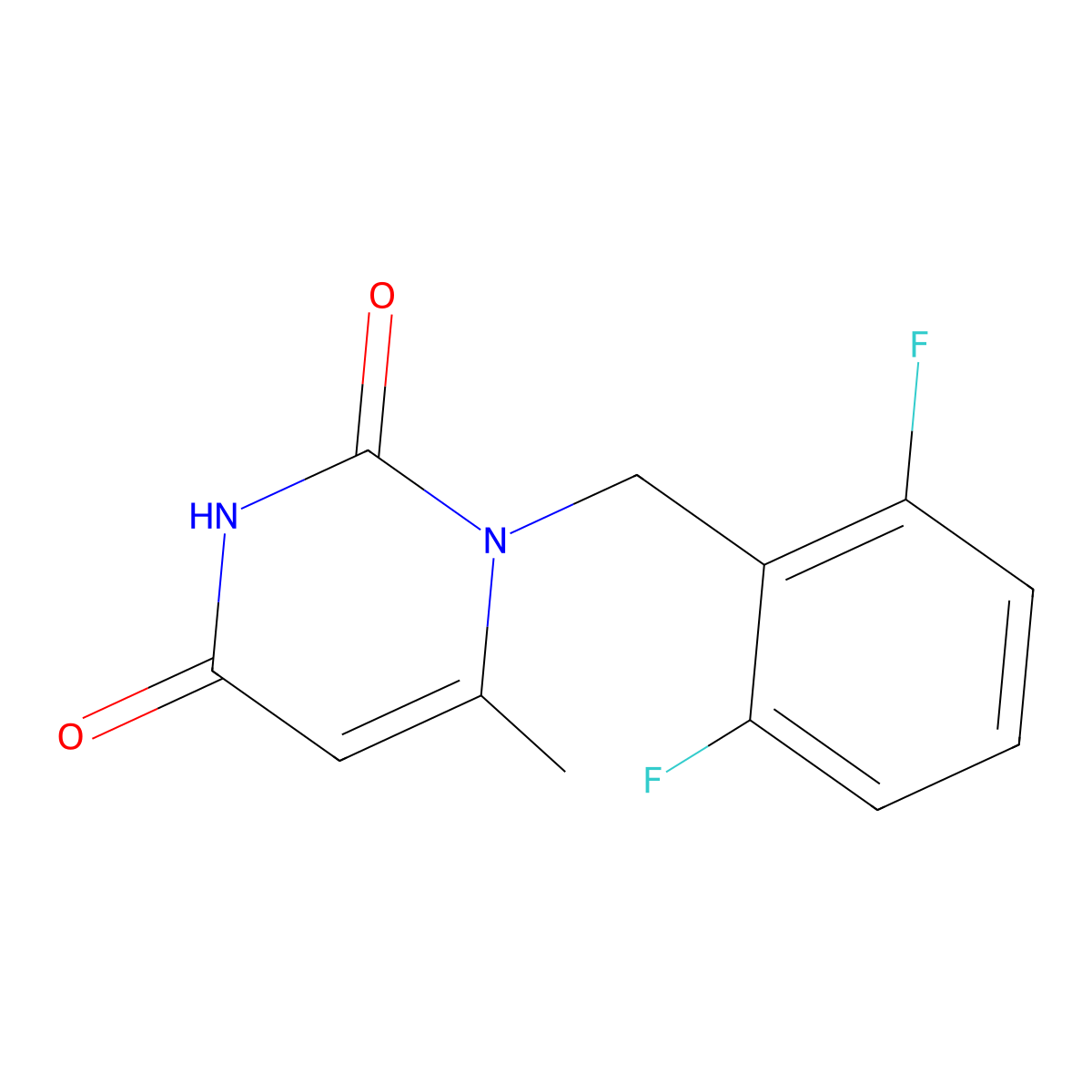 1-[(2,6-Difluorophenyl)methyl]-6-methyl-pyrimidine-2,4-dione molecular structure, CAS 352303-65-2