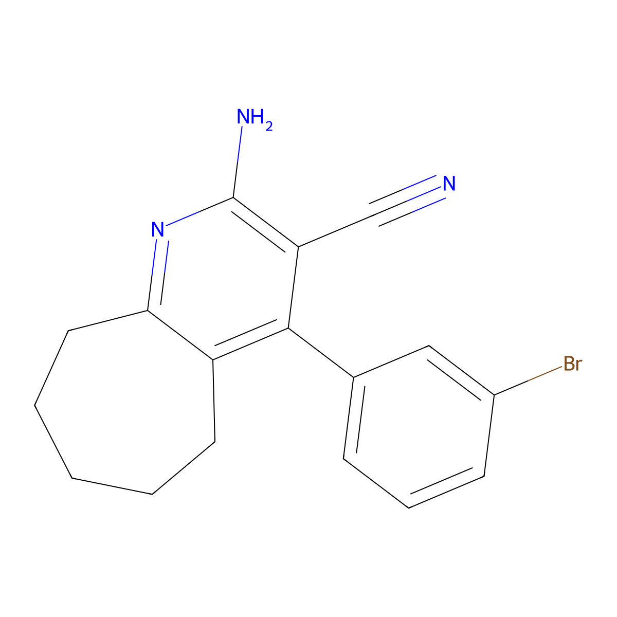 2-amino-4-(3-bromophenyl)-6,7,8,9-tetrahydro-5H-cyclohepta[b]pyridine-3-carbonitrile molecular structure, CAS 352311-83-2