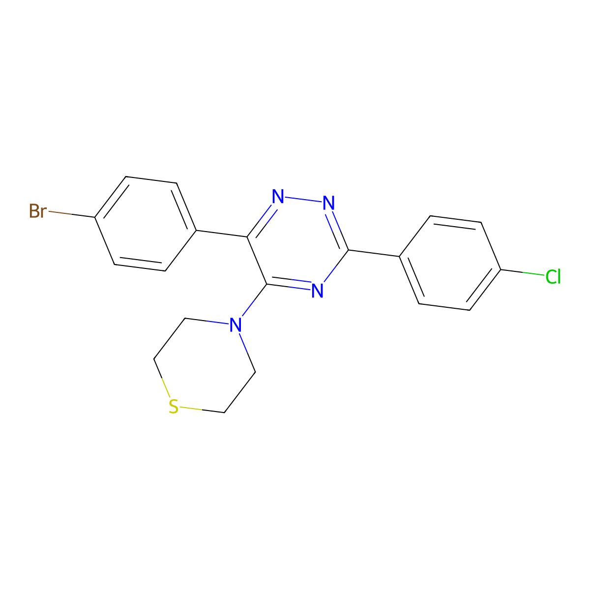 6-(4-Bromophenyl)-3-(4-chlorophenyl)-5-(4-thiomorpholinyl)-1,2,4-triazine molecular structure, CAS 352316-35-9