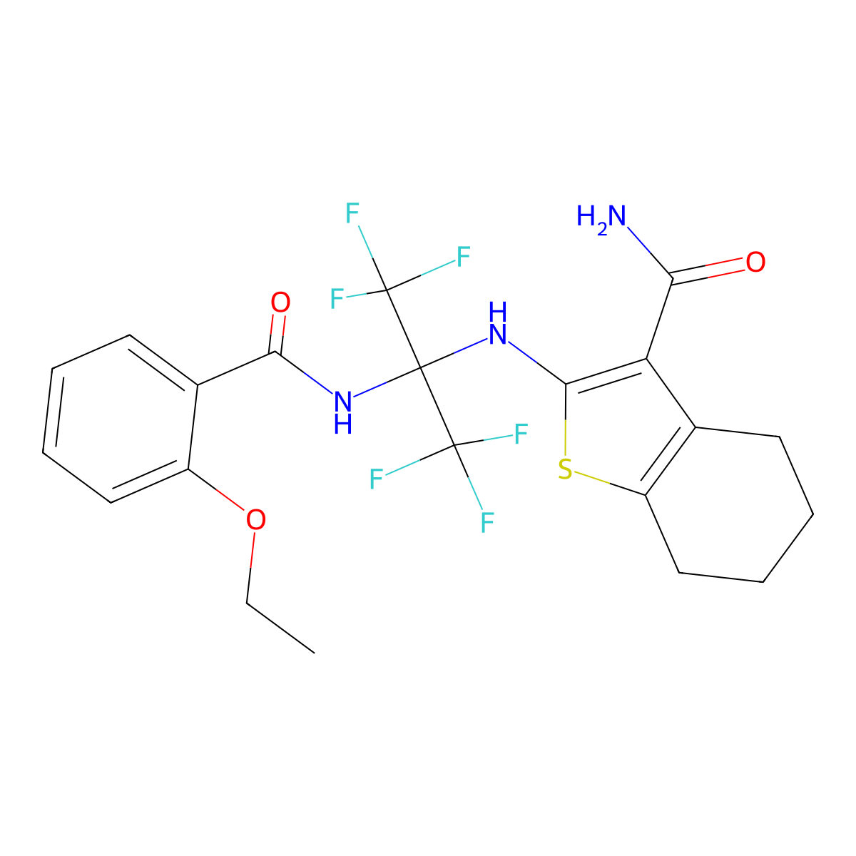 2-[[2-[(2-Ethoxybenzoyl)amino]-1,1,1,3,3,3-hexafluoropropan-2-yl]amino]-4,5,6,7-tetrahydro-1-benzothiophene-3-carboxamide molecular structure, CAS 352317-02-3