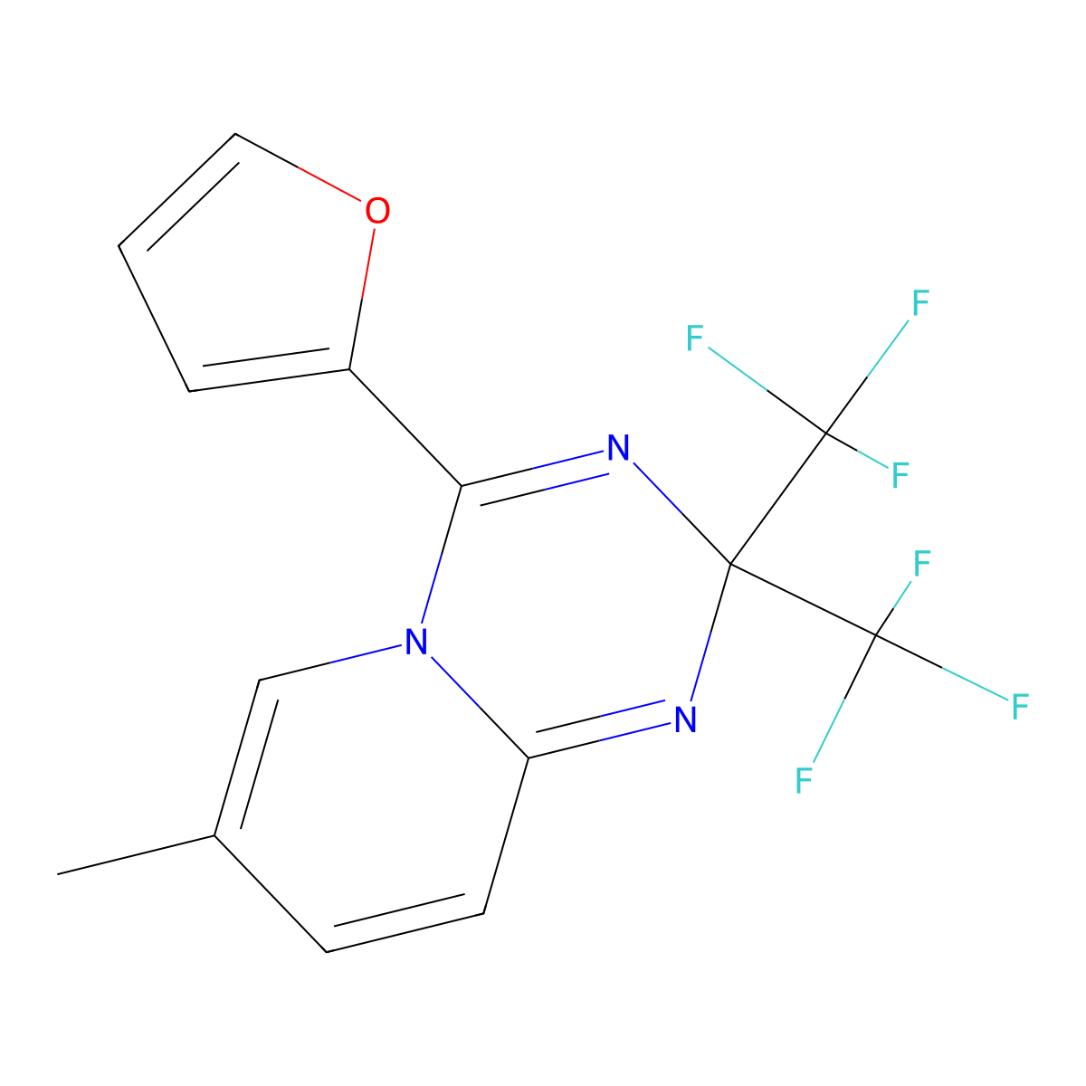 4-(2-furyl)-7-methyl-2,2-bis(trifluoromethyl)-2H-pyrido[1,2-a][1,3,5]triazine molecular structure, CAS 352317-80-7