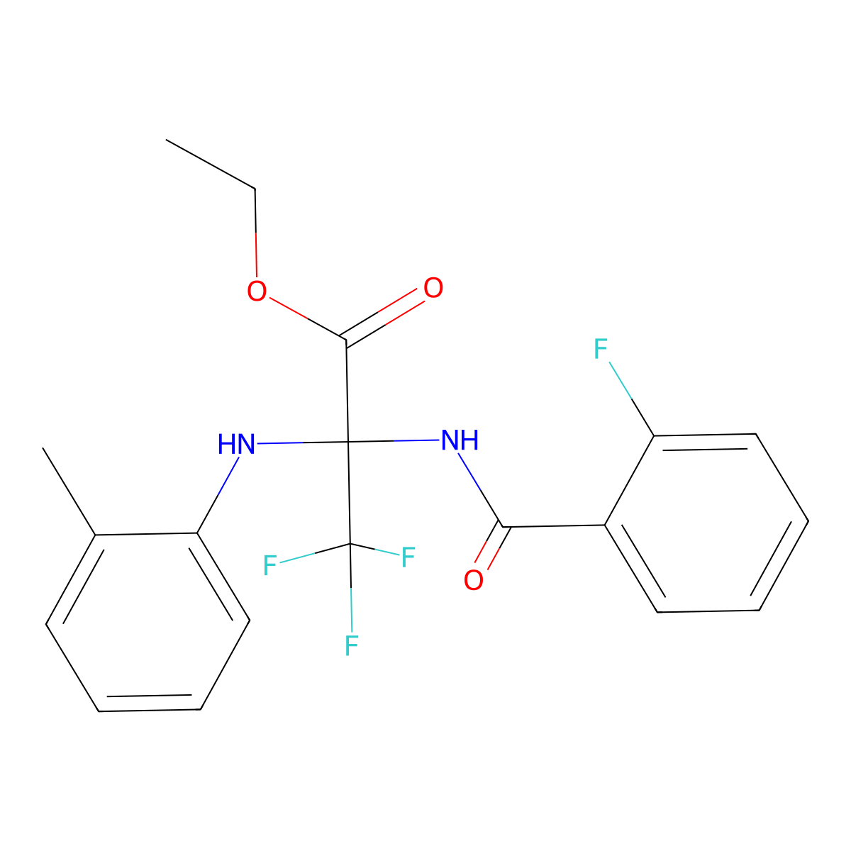 Ethyl 3,3,3-trifluoro-2-[(2-fluorobenzoyl)amino]-2-(2-toluidino)propanoate molecular structure, CAS 352318-52-6