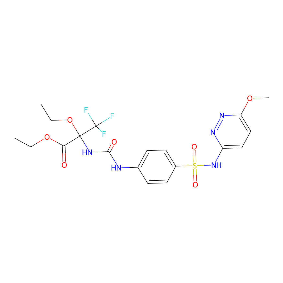 Ethyl 2-ethoxy-3,3,3-trifluoro-2-[[4-[(6-methoxypyridazin-3-yl)sulfamoyl]phenyl]carbamoylamino]propanoate molecular structure, CAS 352318-71-9