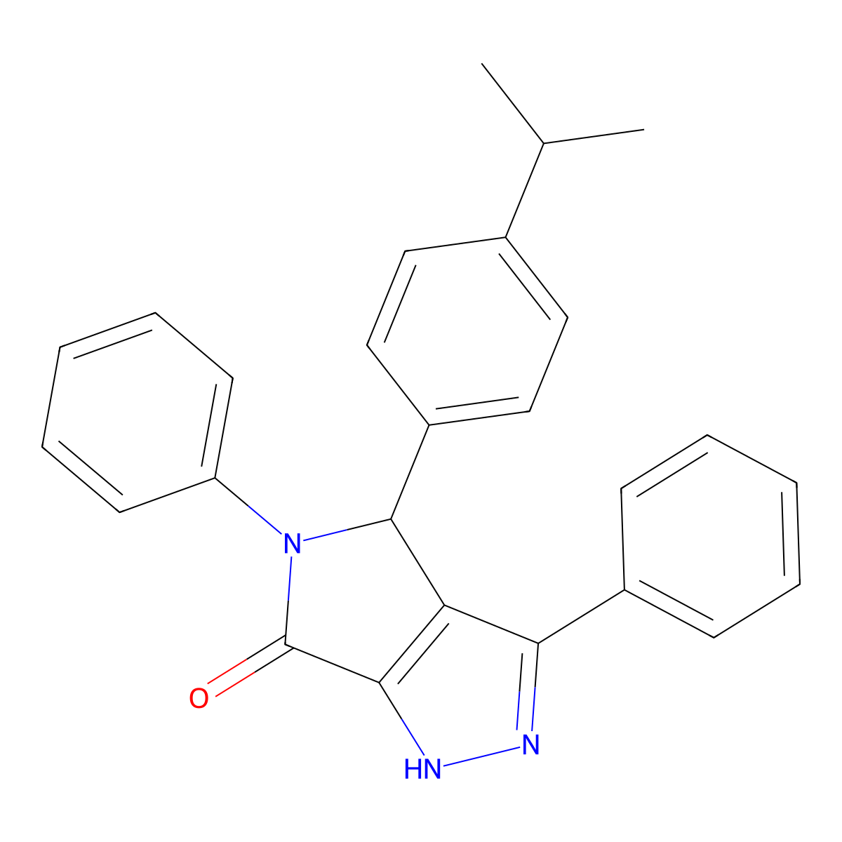 4,5-Dihydro-4-(4-(1-methylethyl)phenyl)-3,5-diphenylpyrrolo(3,4-c)pyrazol-6(1H)-one molecular structure, CAS 352324-49-3