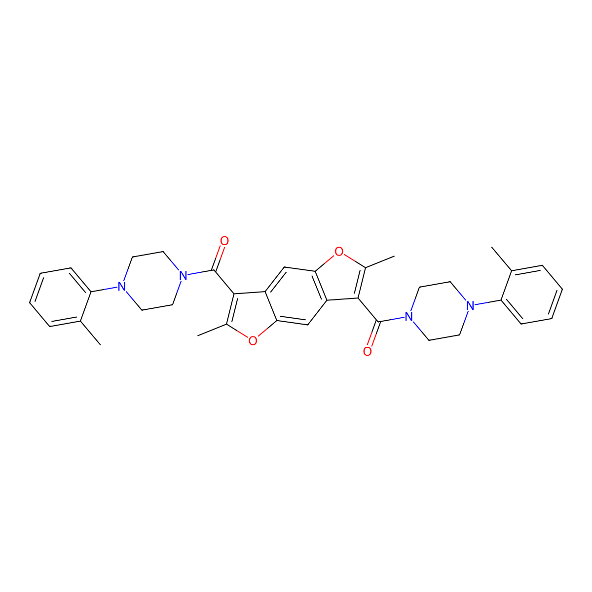 [2,6-Dimethyl-3-[4-(2-methylphenyl)piperazine-1-carbonyl]furo[2,3-f][1]benzofuran-7-yl]-[4-(2-methylphenyl)piperazin-1-yl]methanone molecular structure, CAS 352328-47-3