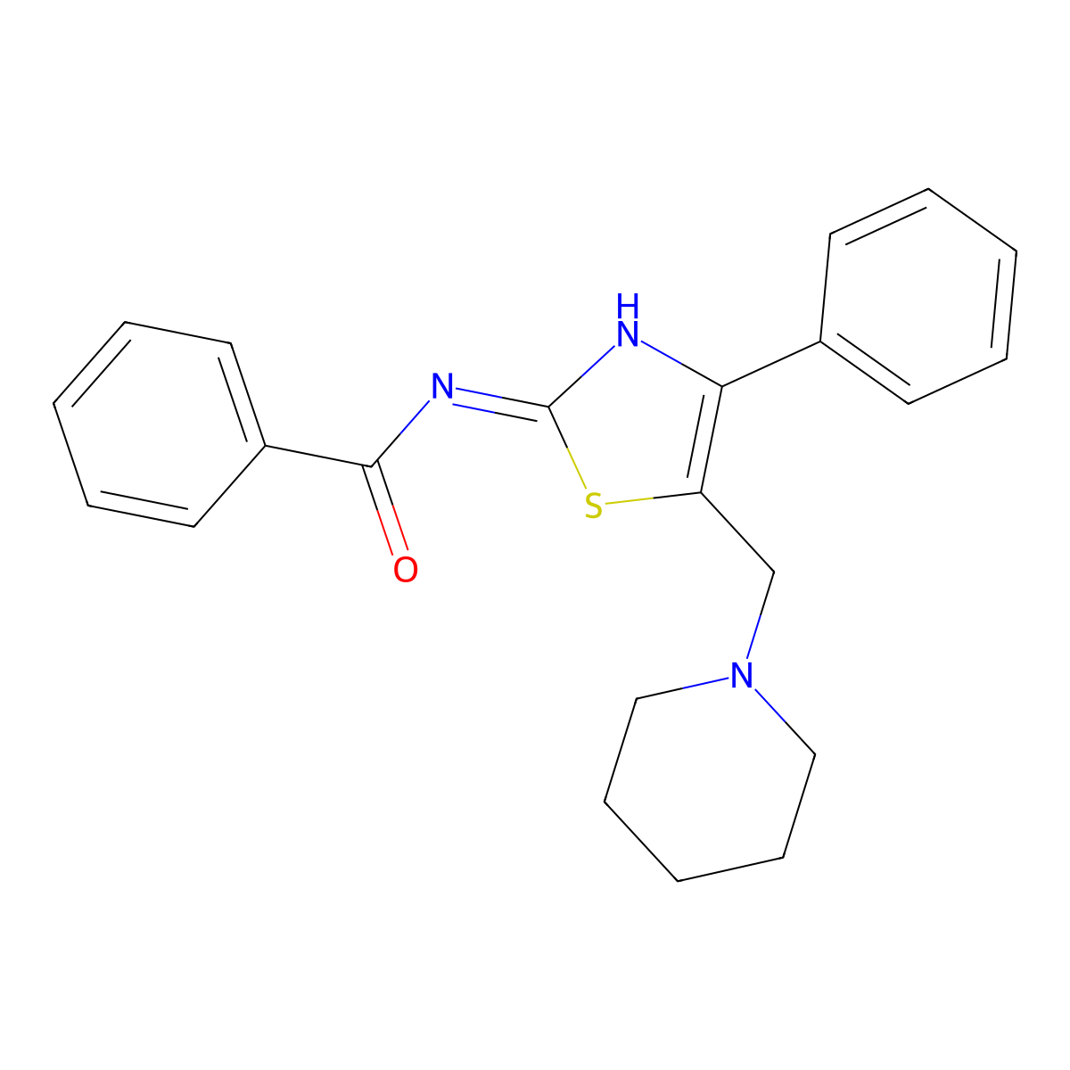 N-[(2Z)-4-phenyl-5-(piperidin-1-ylmethyl)-1,3-thiazol-2(3H)-ylidene]benzamide molecular structure, CAS 352328-85-9