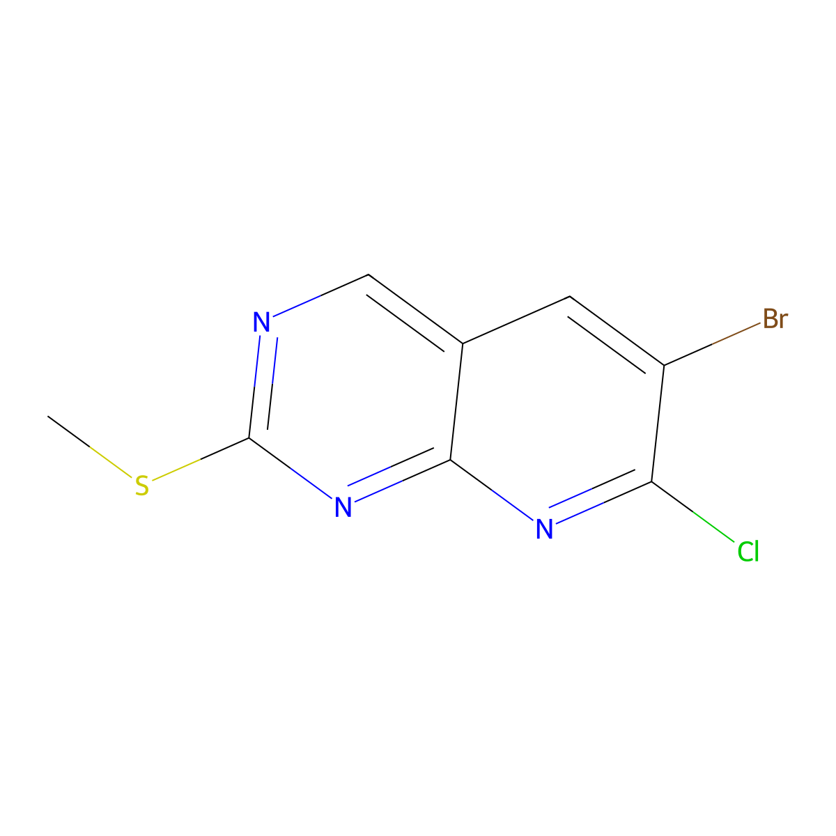 6-Bromo-7-chloro-2-(methylthio)pyrido[2,3-d]pyrimidine molecular structure, CAS 352328-88-2