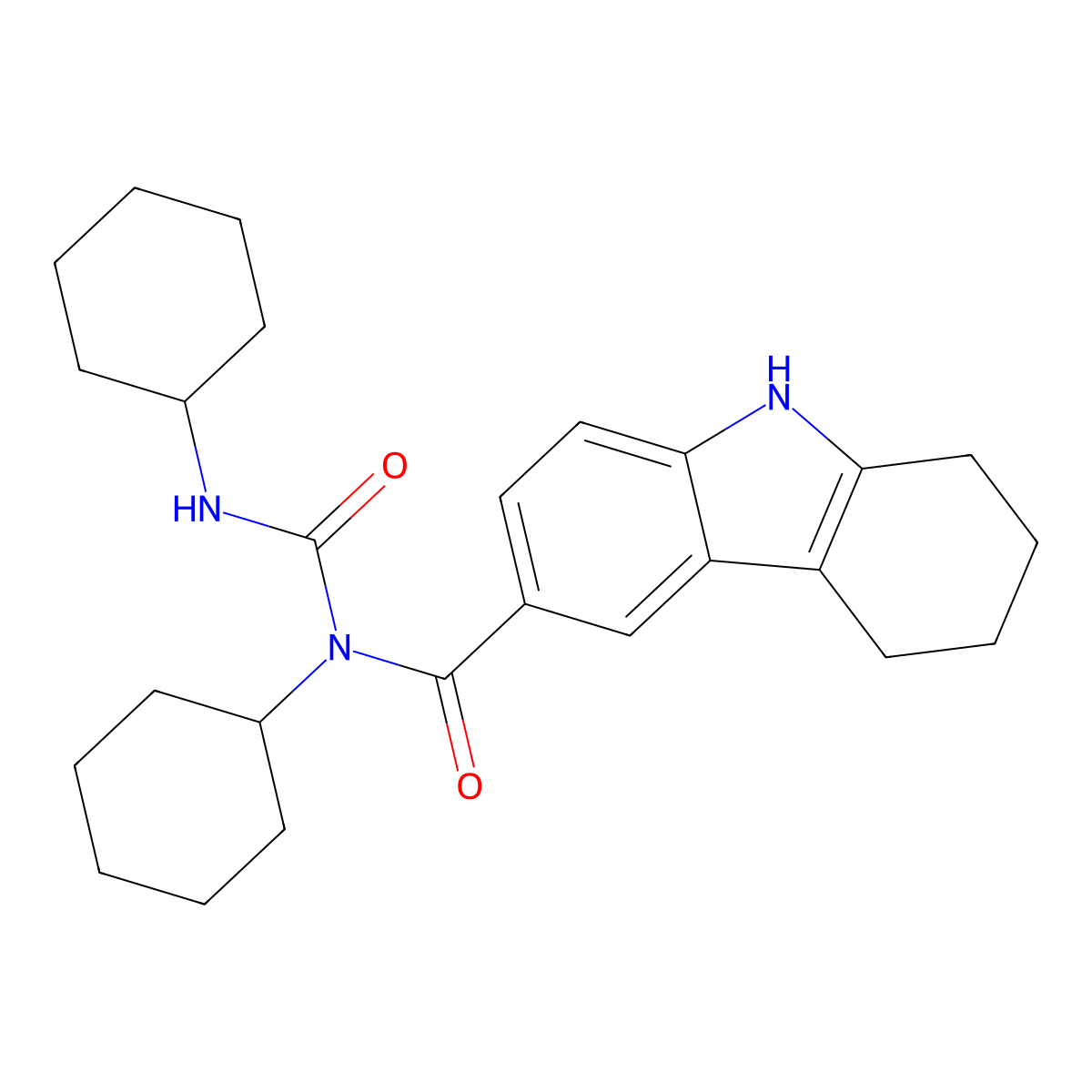 N-cyclohexyl-N-(cyclohexylcarbamoyl)-2,3,4,9-tetrahydro-1H-carbazole-6-carboxamide molecular structure, CAS 352329-57-8