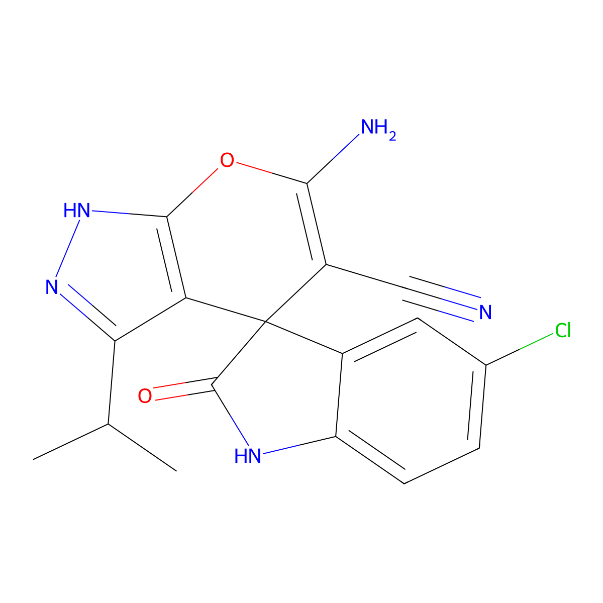 6-amino-5'-chloro-5-cyano-3-isopropyl--2'-oxo-1,1',3',4-tetrahydrospiro[pyrano[2,3-c]pyrazole-4,3'-(2'H)-indole] molecular structure, CAS 352329-94-3