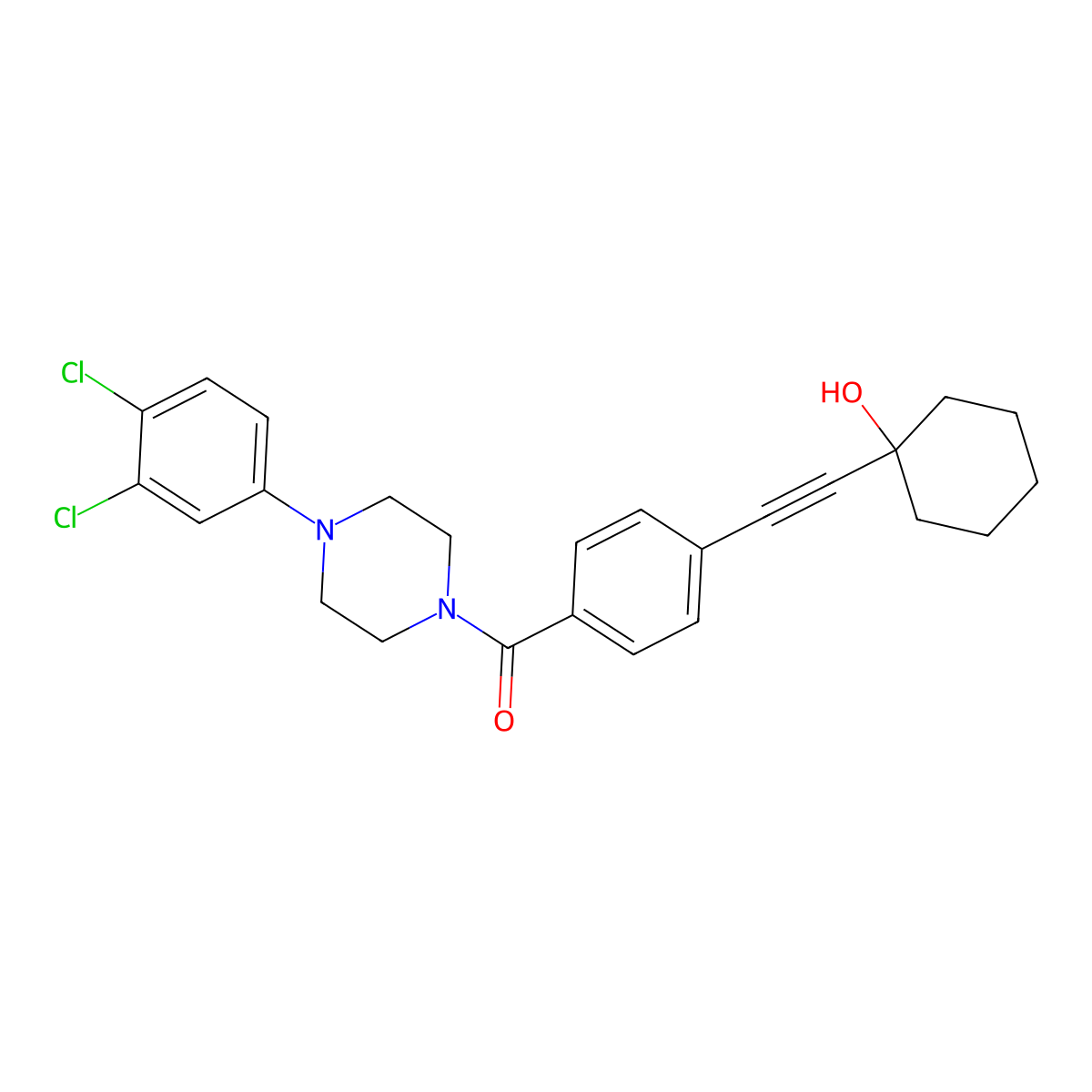 [4-(3,4-Dichlorophenyl)piperazin-1-yl]-[4-[2-(1-hydroxycyclohexyl)ethynyl]phenyl]methanone molecular structure, CAS 352330-26-8
