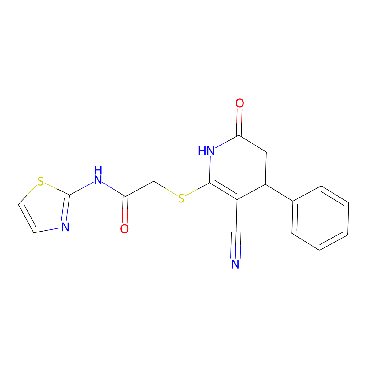 2-(3-Cyano-6-oxo-4-phenyl-1,4,5,6-tetrahydro-pyridin-2-ylsulfanyl)-N-thiazol-2-yl-acetamide molecular structure, CAS 352330-66-6