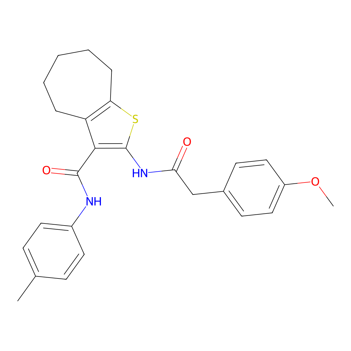 2-{[(4-methoxyphenyl)acetyl]amino}-N-(4-methylphenyl)-5,6,7,8-tetrahydro-4H-cyclohepta[b]thiophene-3-carboxamide molecular structure, CAS 352339-69-6