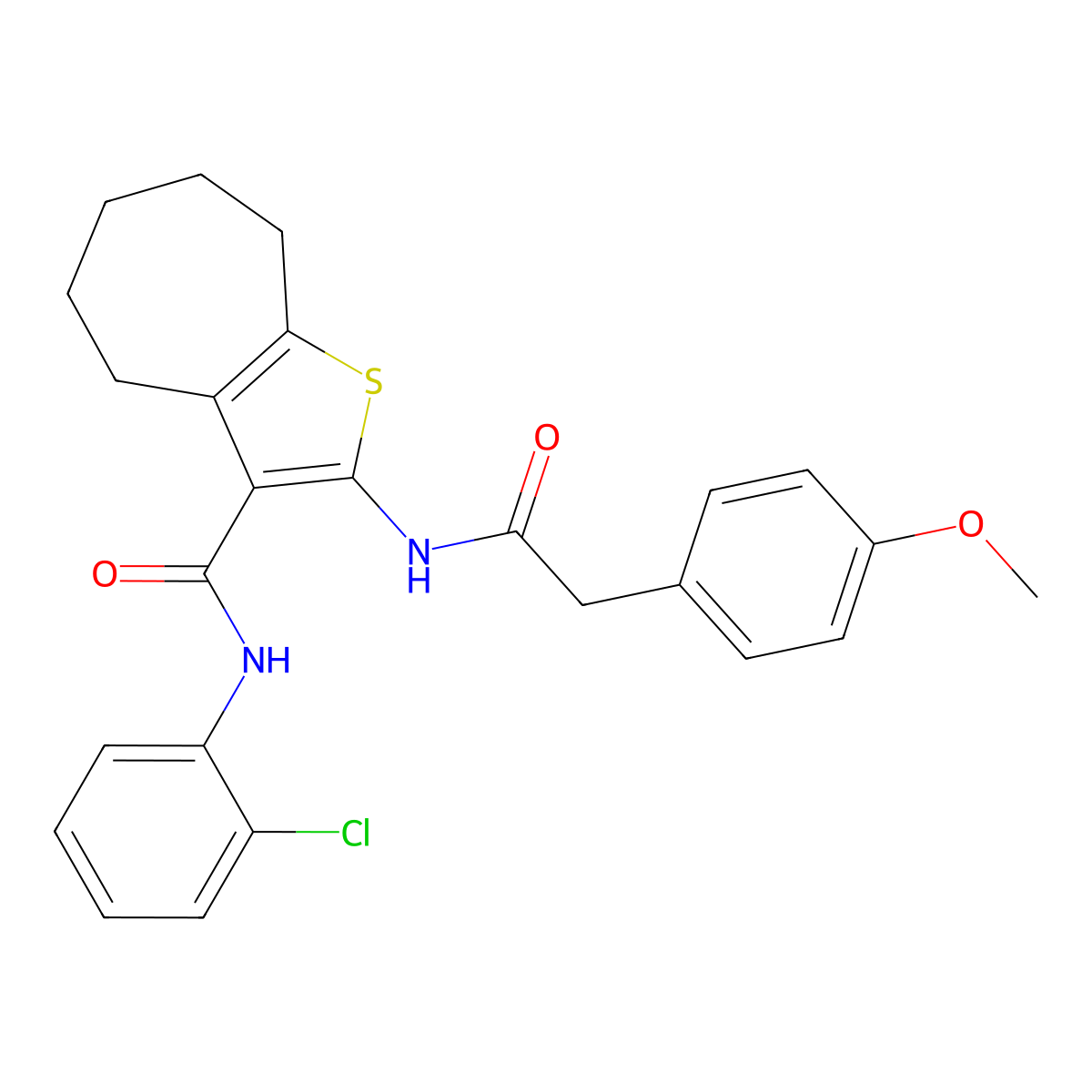 N-(2-chlorophenyl)-2-{[(4-methoxyphenyl)acetyl]amino}-5,6,7,8-tetrahydro-4H-cyclohepta[b]thiophene-3-carboxamide molecular structure, CAS 352339-77-6