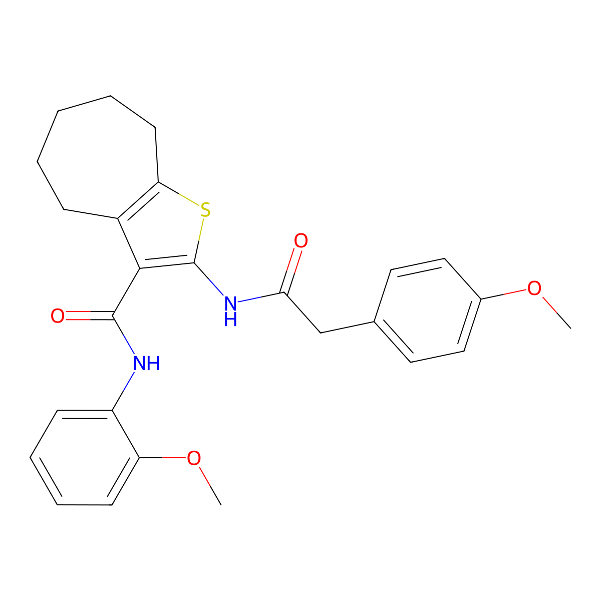 N-(2-methoxyphenyl)-2-{[(4-methoxyphenyl)acetyl]amino}-5,6,7,8-tetrahydro-4H-cyclohepta[b]thiophene-3-carboxamide molecular structure, CAS 352339-82-3