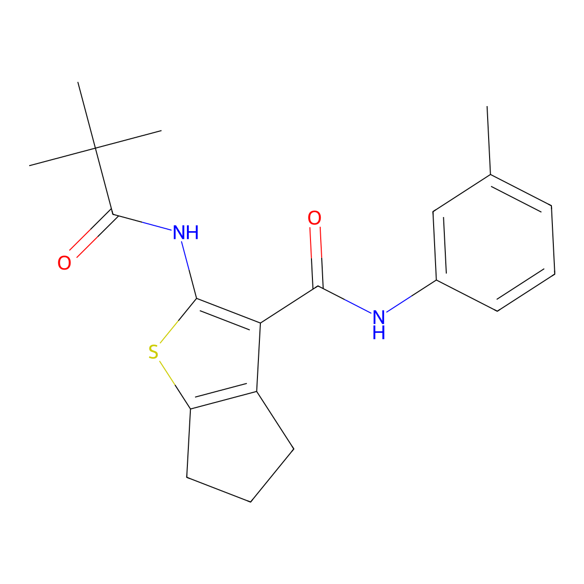 2-(2,2-dimethylpropanoylamino)-N-(3-methylphenyl)-5,6-dihydro-4H-cyclopenta[b]thiophene-3-carboxamide molecular structure, CAS 352339-96-9