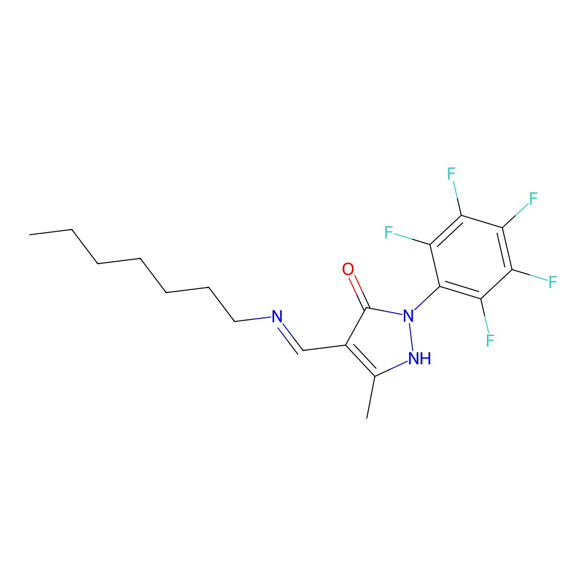 4-[(heptylimino)methyl]-5-methyl-2-(2,3,4,5,6-pentafluorophenyl)-1,2-dihydro-3H-pyrazol-3-one molecular structure, CAS 352339-97-0