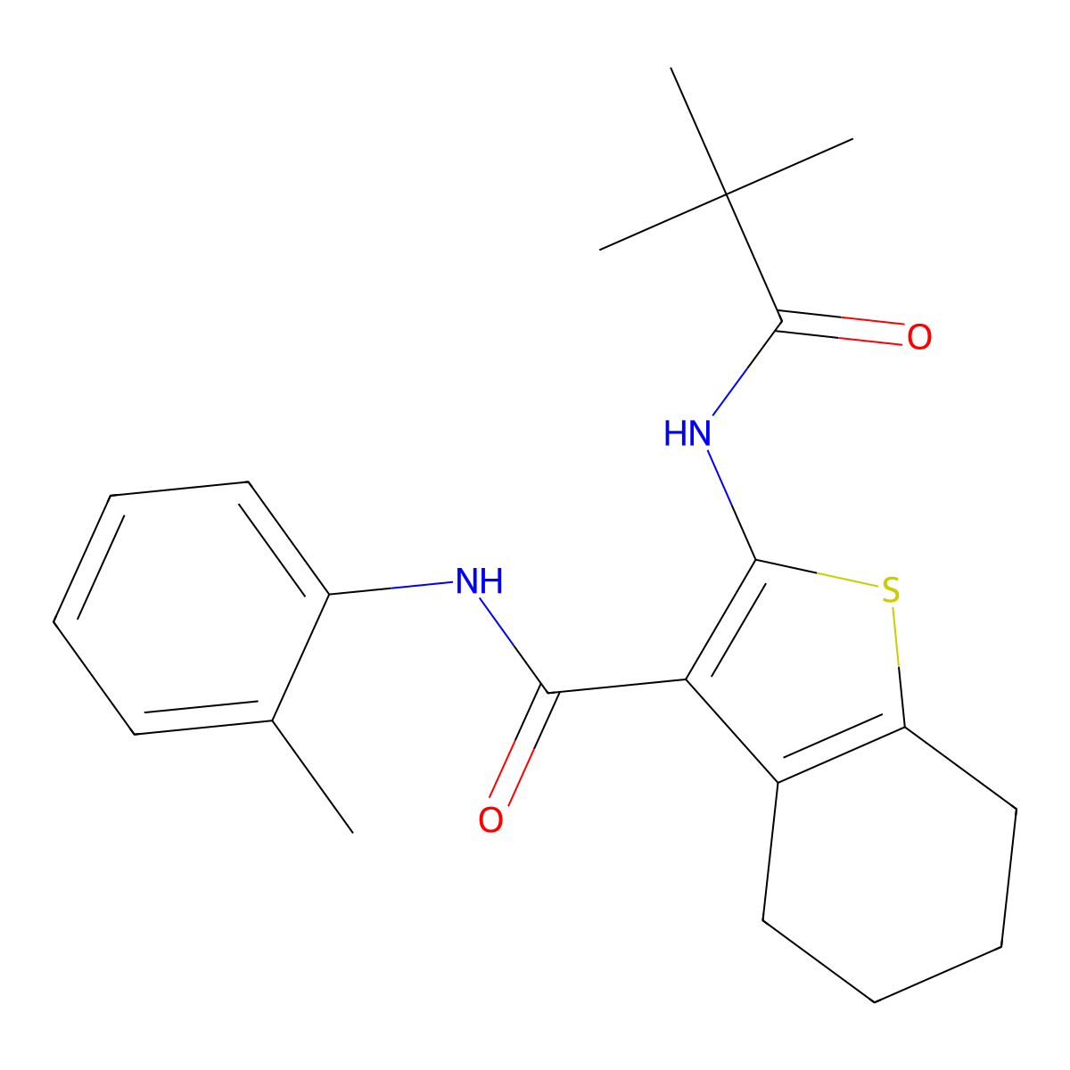 2-(2,2-dimethylpropanoylamino)-N-(2-methylphenyl)-4,5,6,7-tetrahydro-1-benzothiophene-3-carboxamide molecular structure, CAS 352339-99-2