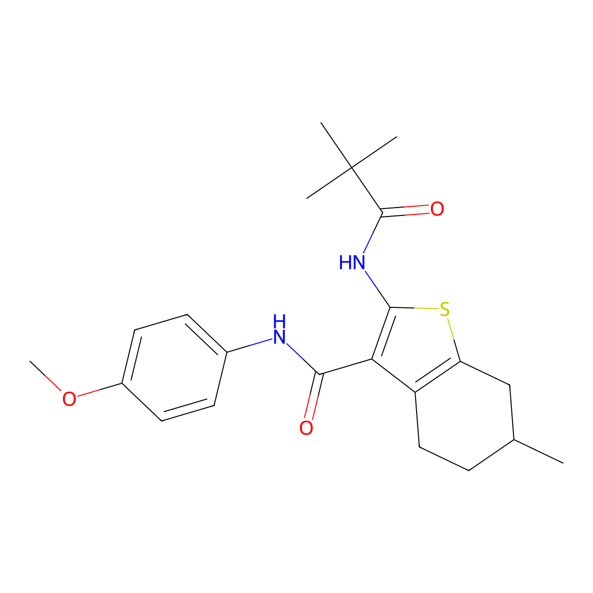 2-(2,2-dimethylpropanoylamino)-N-(4-methoxyphenyl)-6-methyl-4,5,6,7-tetrahydro-1-benzothiophene-3-carboxamide molecular structure, CAS 352340-06-8