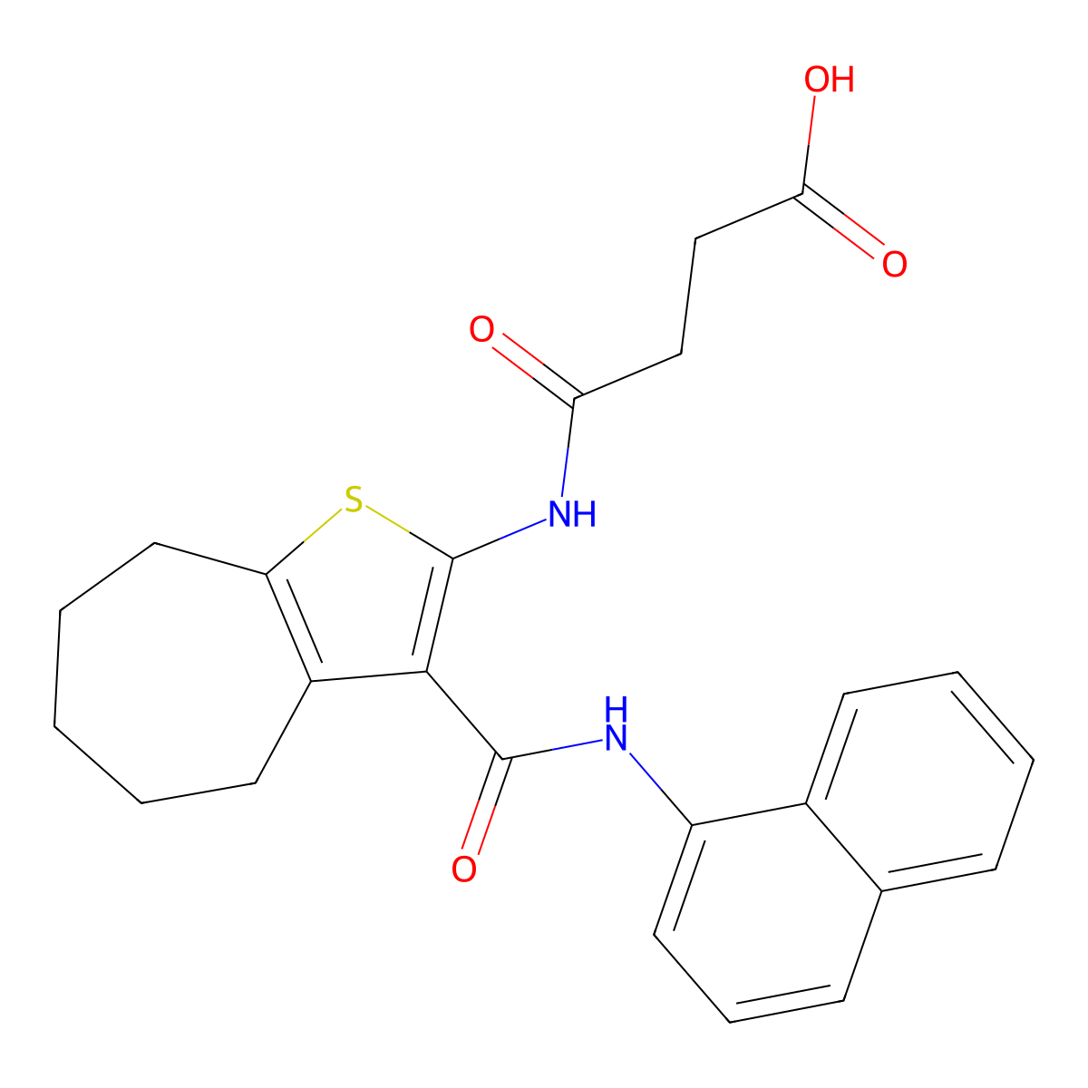 4-[[3-(naphthalen-1-ylcarbamoyl)-5,6,7,8-tetrahydro-4H-cyclohepta[b]thiophen-2-yl]amino]-4-oxobutanoic acid molecular structure, CAS 352340-14-8