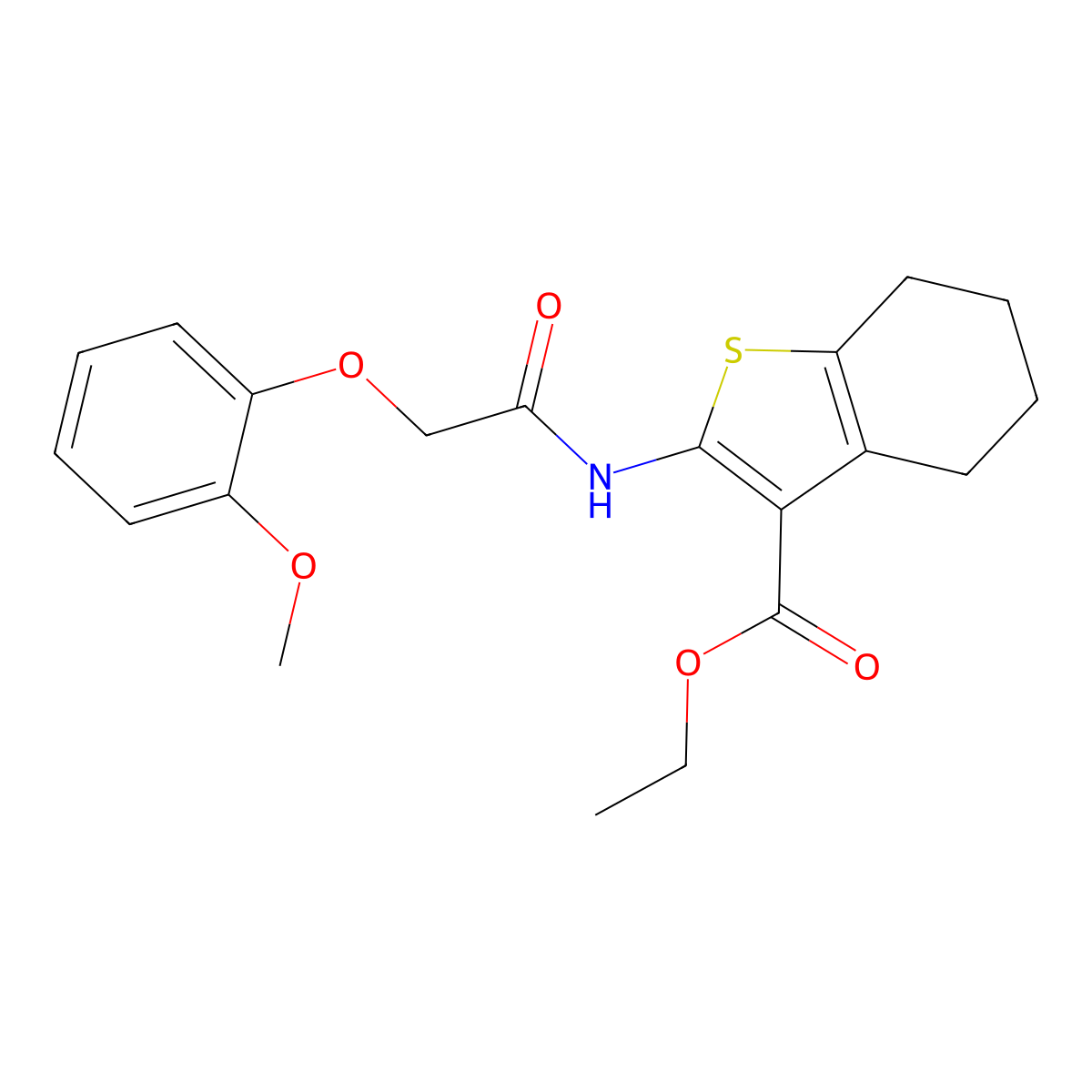 Ethyl 2-{[(2-methoxyphenoxy)acetyl]amino}-4,5,6,7-tetrahydro-1-benzothiophene-3-carboxylate molecular structure, CAS 352342-78-0