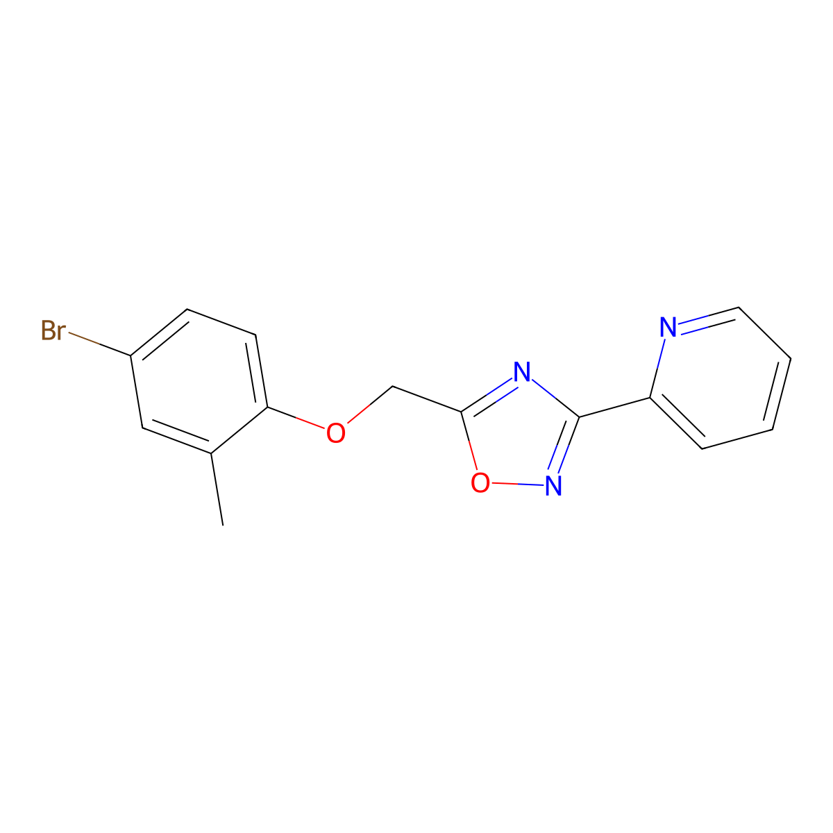 2-{5-[(4-Bromo-2-methylphenoxy)methyl]-1,2,4-oxadiazol-3-yl}pyridine molecular structure, CAS 352343-82-9