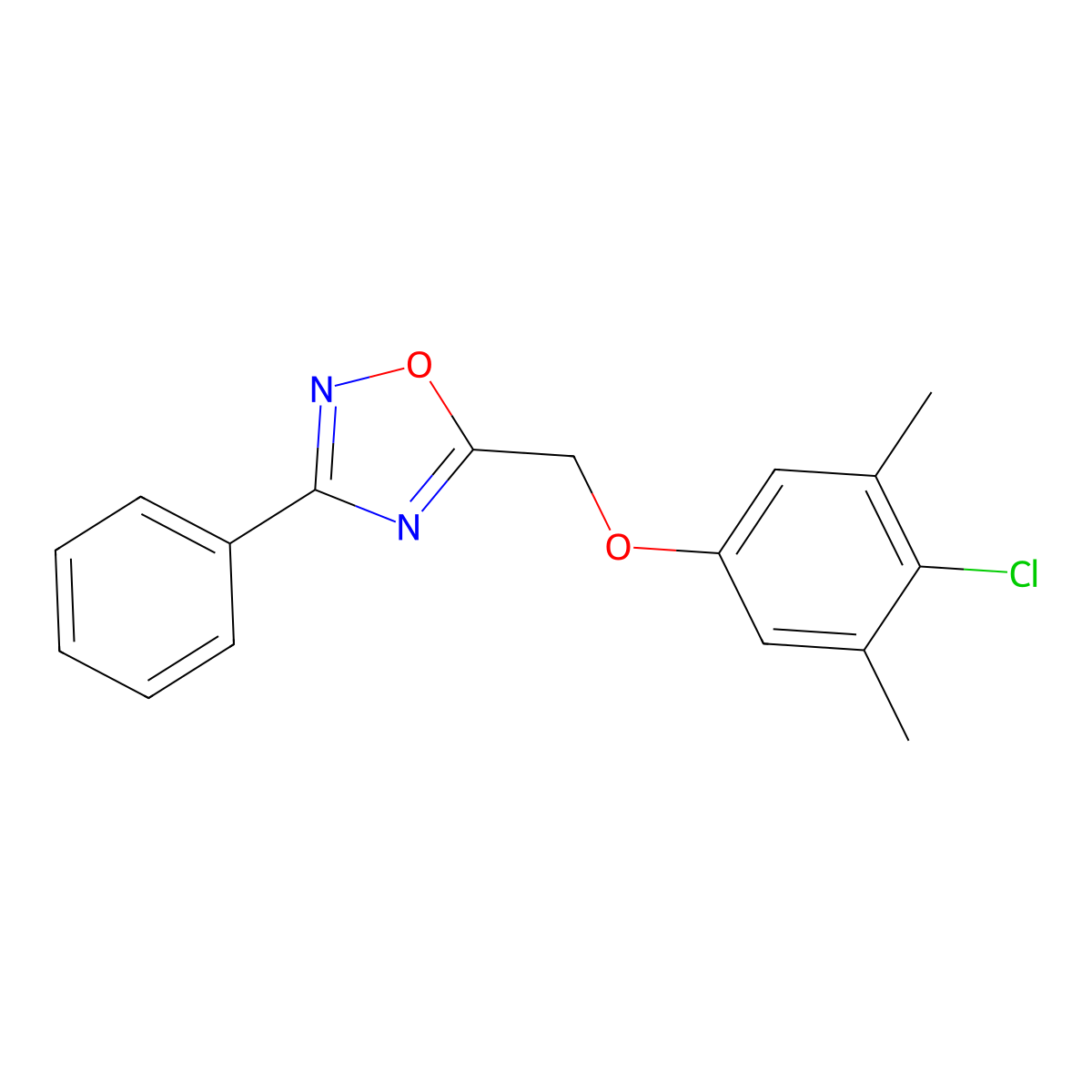 5-[(4-Chloro-3,5-dimethylphenoxy)methyl]-3-phenyl-1,2,4-oxadiazole molecular structure, CAS 352343-83-0