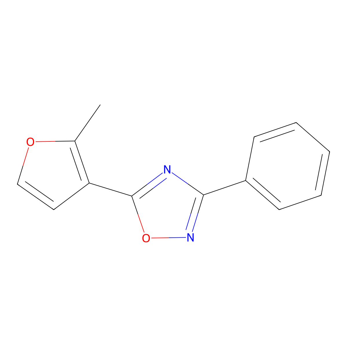 5-(2-Methylfuran-3-yl)-3-phenyl-1,2,4-oxadiazole molecular structure, CAS 352343-91-0
