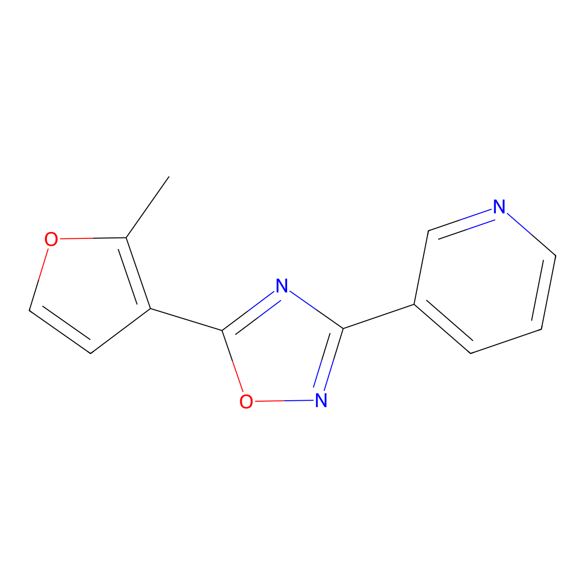5-(2-Methylfuran-3-yl)-3-pyridin-3-yl-1,2,4-oxadiazole molecular structure, CAS 352343-92-1