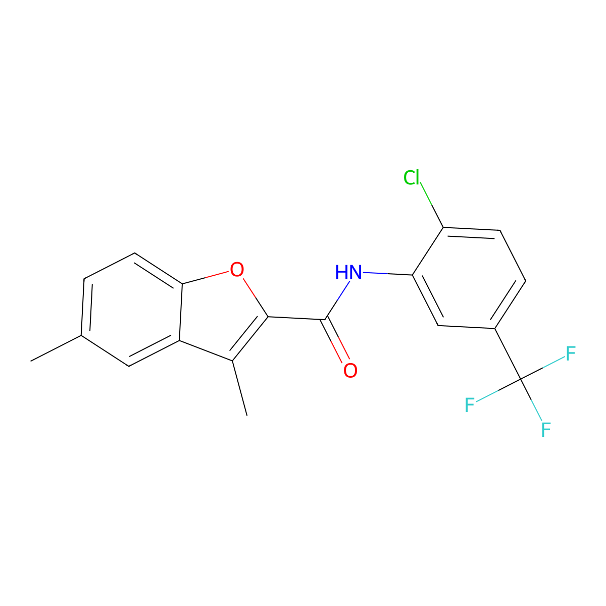 N-[2-chloro-5-(trifluoromethyl)phenyl]-3,5-dimethyl-1-benzofuran-2-carboxamide molecular structure, CAS 352345-11-0