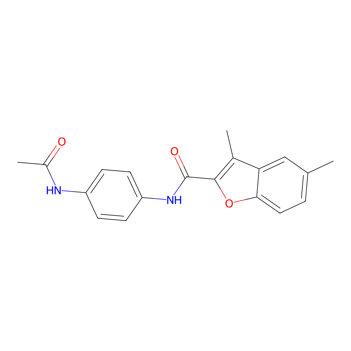 N-(4-acetamidophenyl)-3,5-dimethyl-1-benzofuran-2-carboxamide molecular structure, CAS 352345-21-2