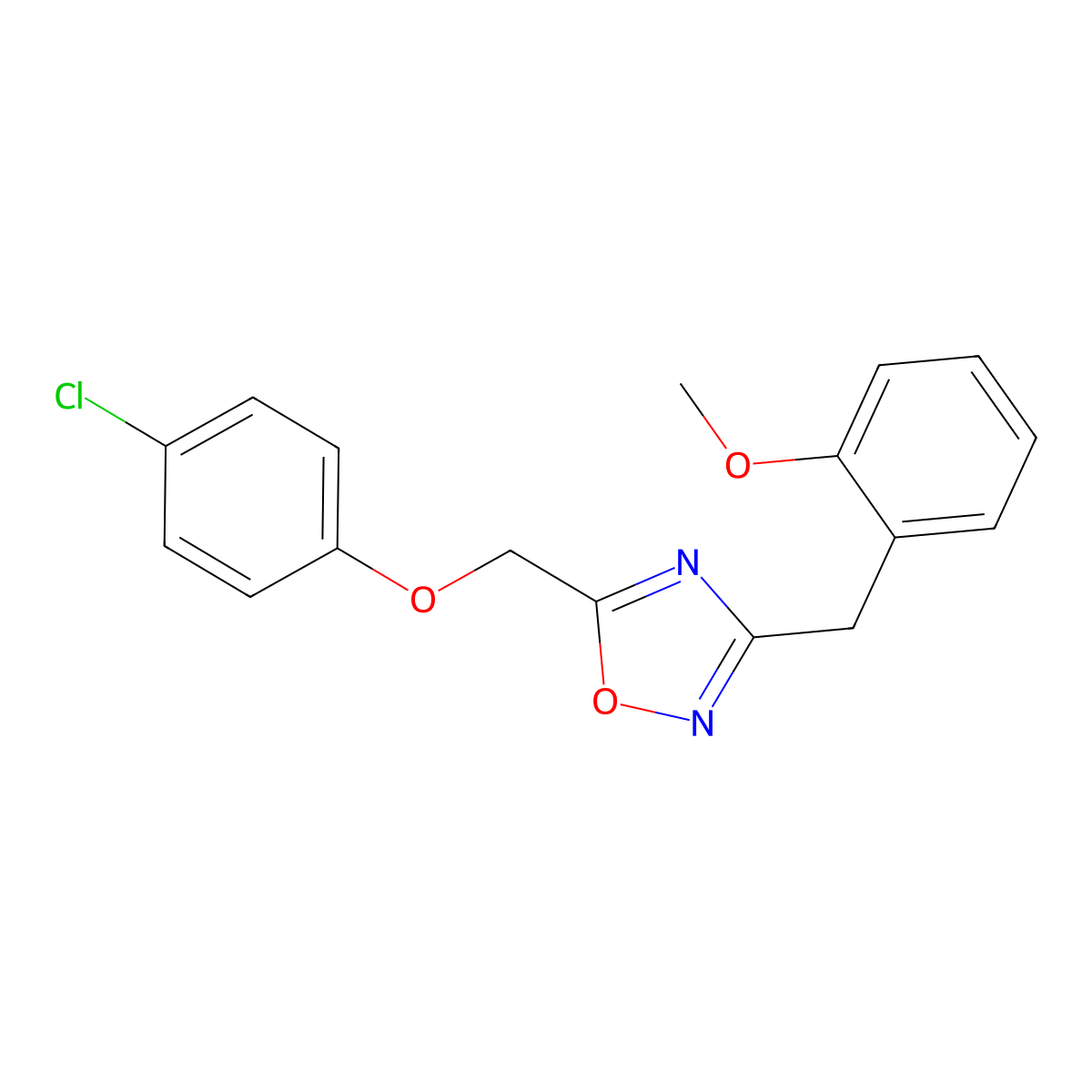 5-[(4-Chlorophenoxy)methyl]-3-(2-methoxybenzyl)-1,2,4-oxadiazole molecular structure, CAS 352346-39-5