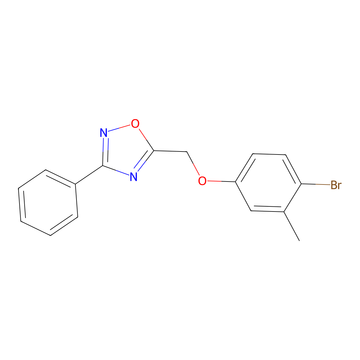 5-[(4-Bromo-3-methylphenoxy)methyl]-3-phenyl-1,2,4-oxadiazole molecular structure, CAS 352346-48-6