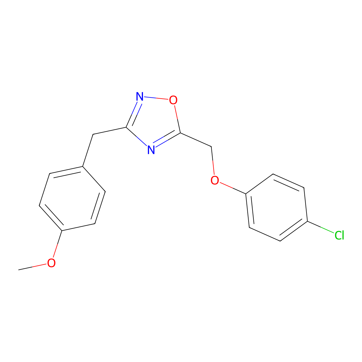 5-[(4-Chlorophenoxy)methyl]-3-[(4-methoxyphenyl)methyl]-1,2,4-oxadiazole molecular structure, CAS 352346-54-4