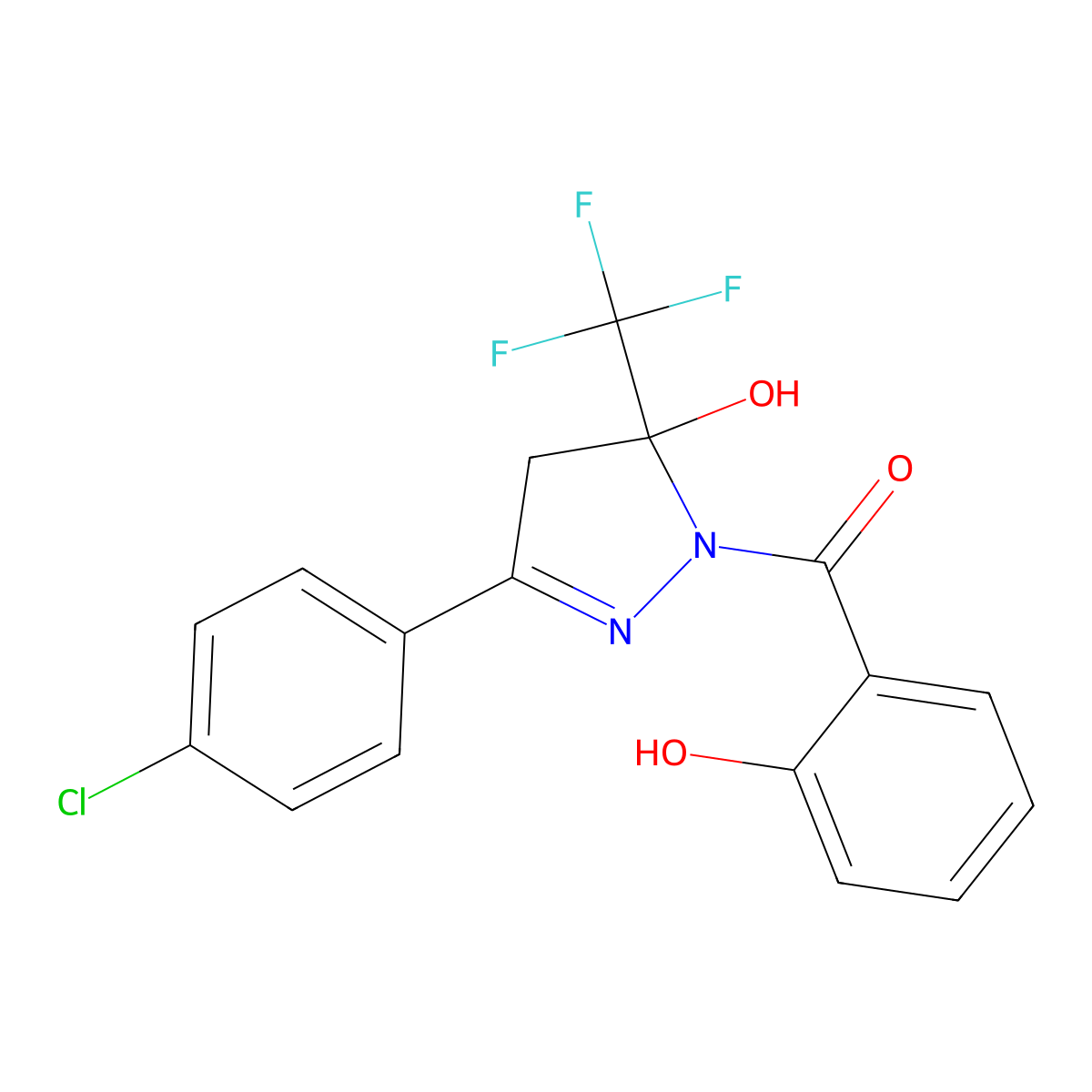 [3-(4-chlorophenyl)-5-hydroxy-5-(trifluoromethyl)-4H-pyrazol-1-yl]-(2-hydroxyphenyl)methanone molecular structure, CAS 352346-56-6