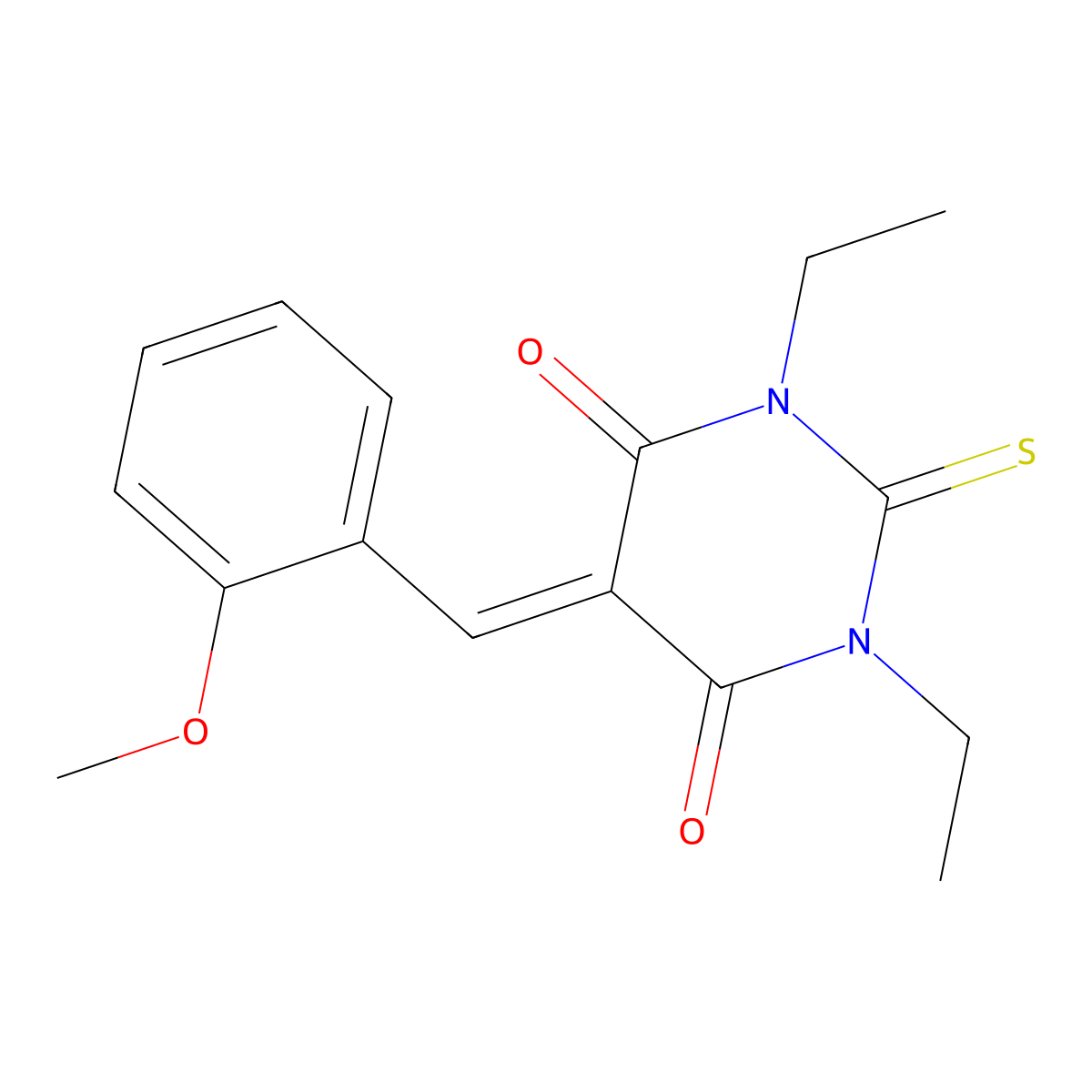 1,3-diethyl-5-(2-methoxybenzylidene)-2-thioxodihydro-4,6(1H,5H)-pyrimidinedione molecular structure, CAS 352348-64-2