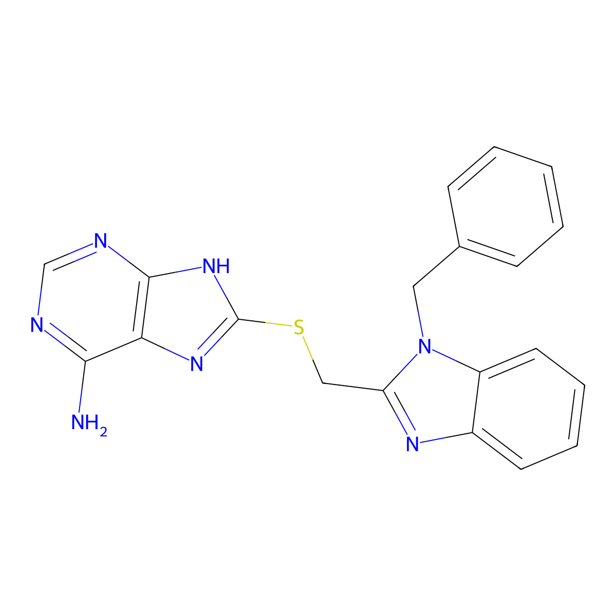 8-[(1-benzylbenzimidazol-2-yl)methylsulfanyl]-7H-purin-6-amine molecular structure, CAS 352349-12-3