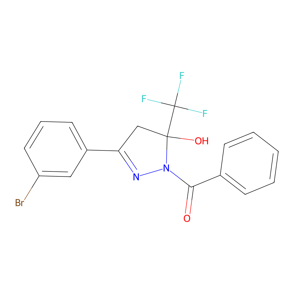 1-benzoyl-3-(3-bromophenyl)-5-(trifluoromethyl)-4,5-dihydro-1H-pyrazol-5-ol molecular structure, CAS 352349-85-0