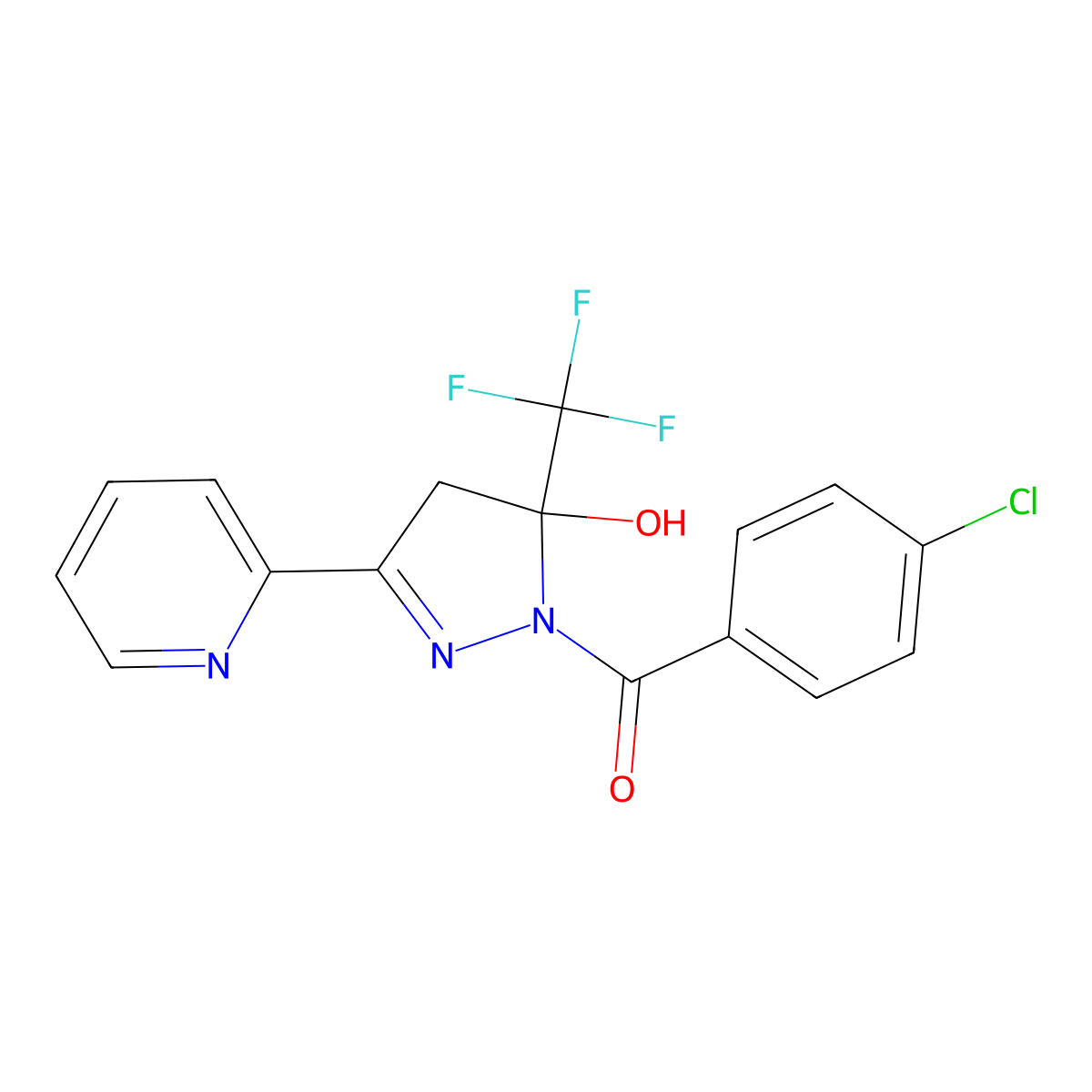(4-chlorophenyl)-[5-hydroxy-3-pyridin-2-yl-5-(trifluoromethyl)-4H-pyrazol-1-yl]methanone molecular structure, CAS 352349-87-2