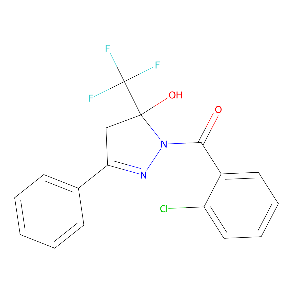 (2-chlorophenyl)-[5-hydroxy-3-phenyl-5-(trifluoromethyl)-4H-pyrazol-1-yl]methanone molecular structure, CAS 352349-92-9