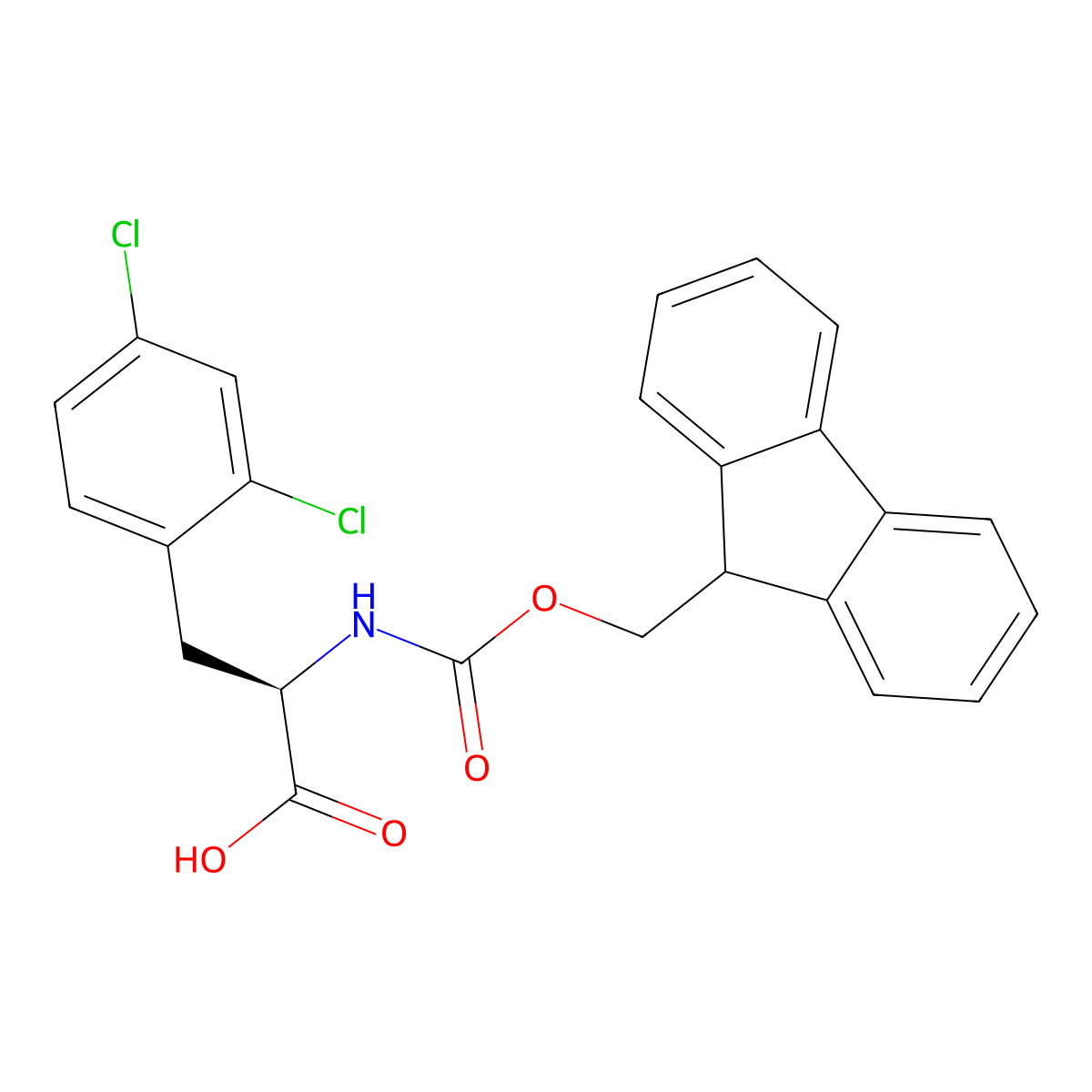 (R)-2-((((9H-Fluoren-9-yl)methoxy)carbonyl)amino)-3-(2,4-dichlorophenyl)propanoic acid molecular structure, CAS 352351-61-2