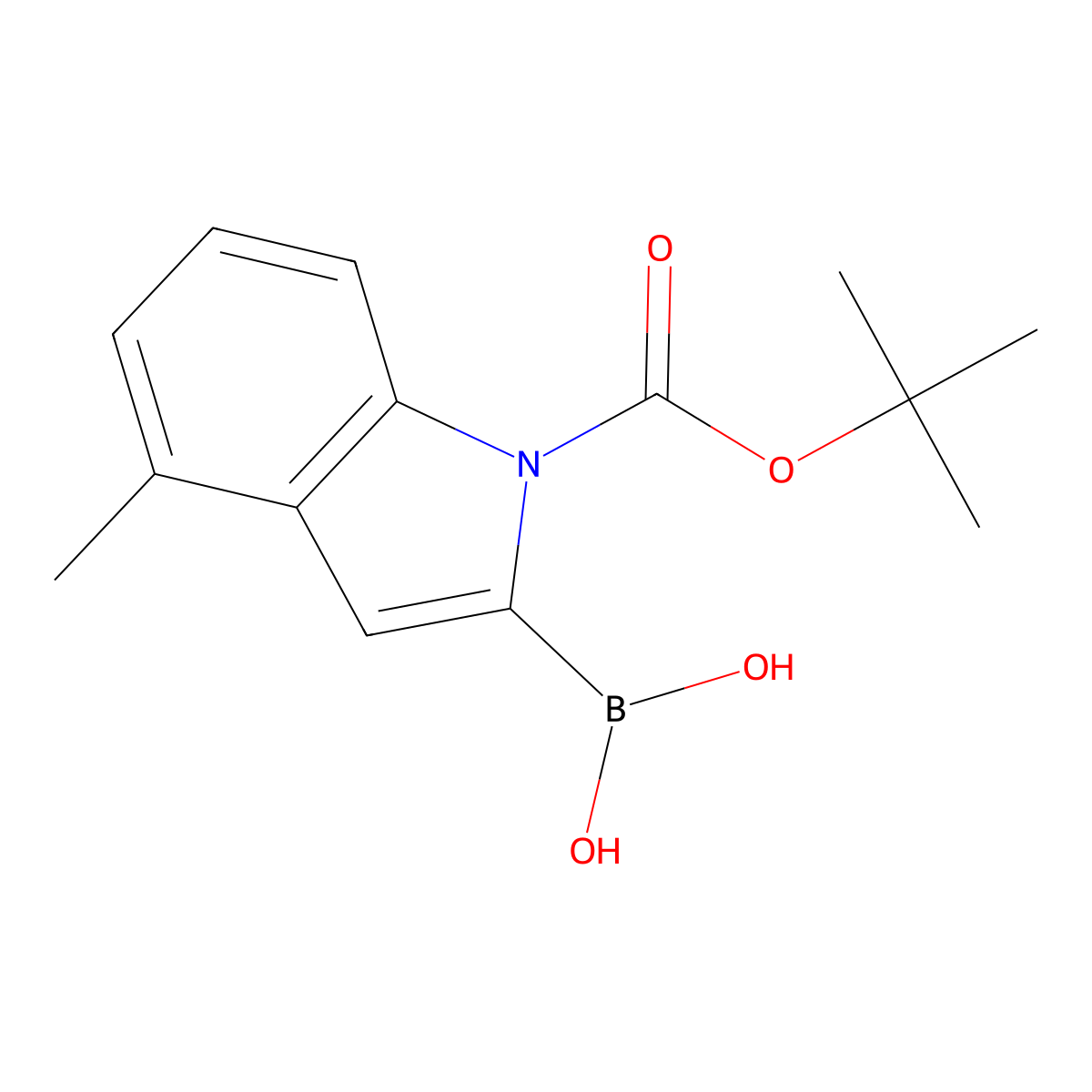 1-(1,1-Dimethylethyl) 2-borono-4-methyl-1H-indole-1-carboxylate molecular structure, CAS 352359-21-8