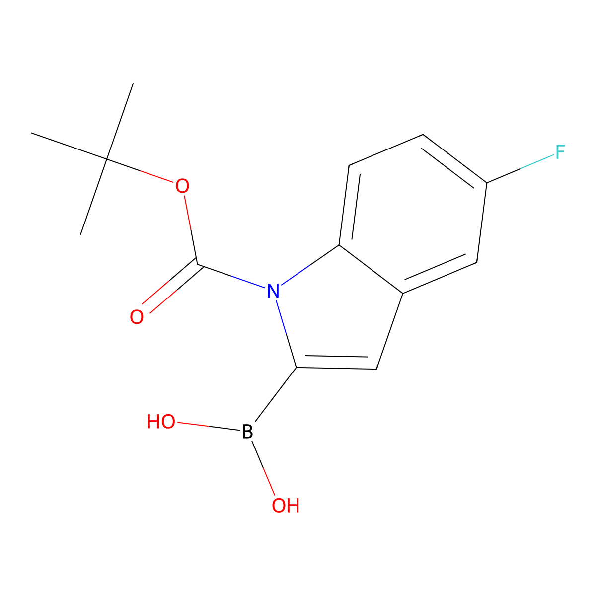 5-Fluoro-1H-indole-2-boronic acid, N-BOC protected molecular structure, CAS 352359-23-0